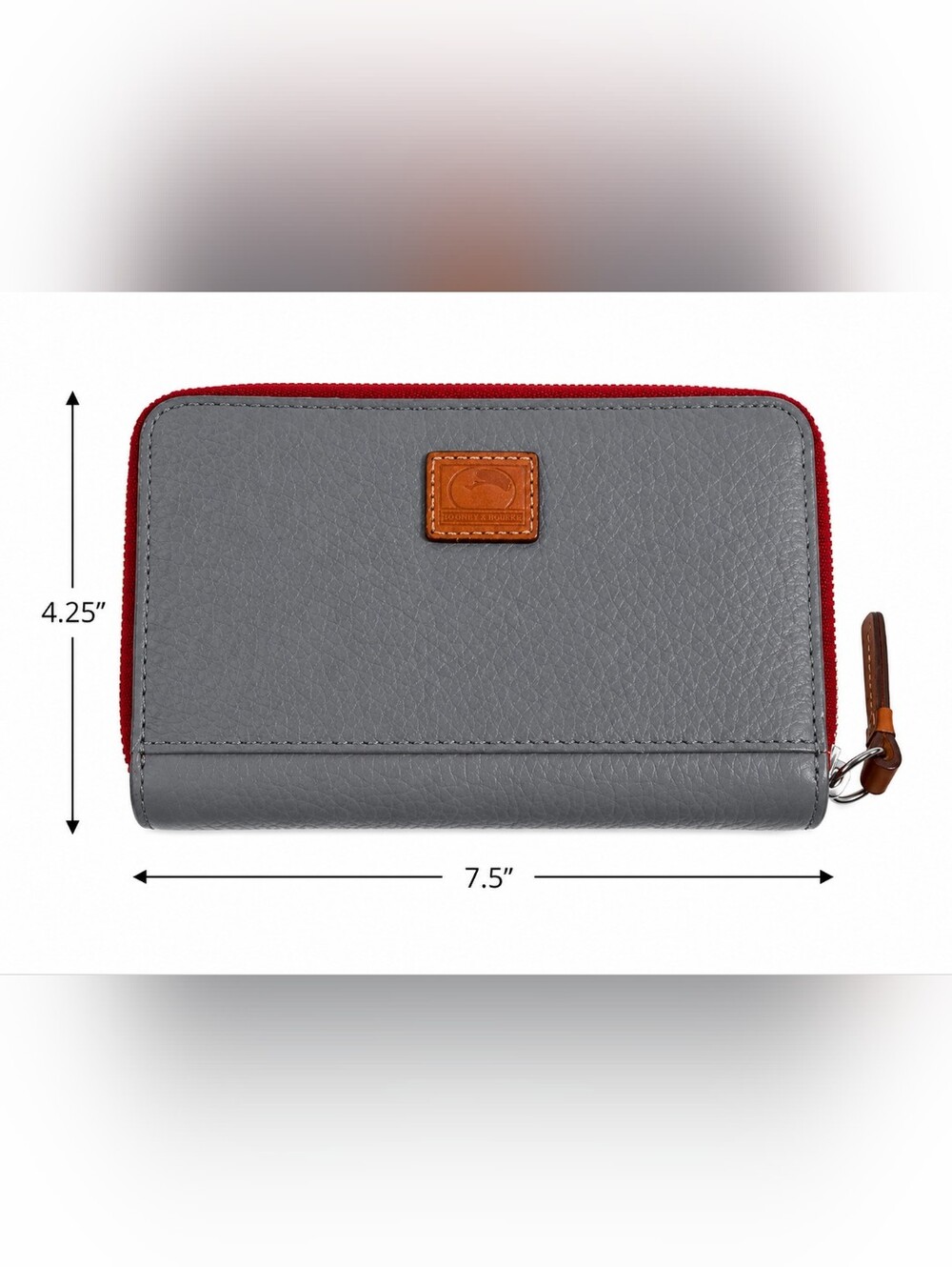 Dooney & Bourke Pebble Grain Leather Folded Zip Wristlet Grey Red Cognac EUC - Picture 8 of 11